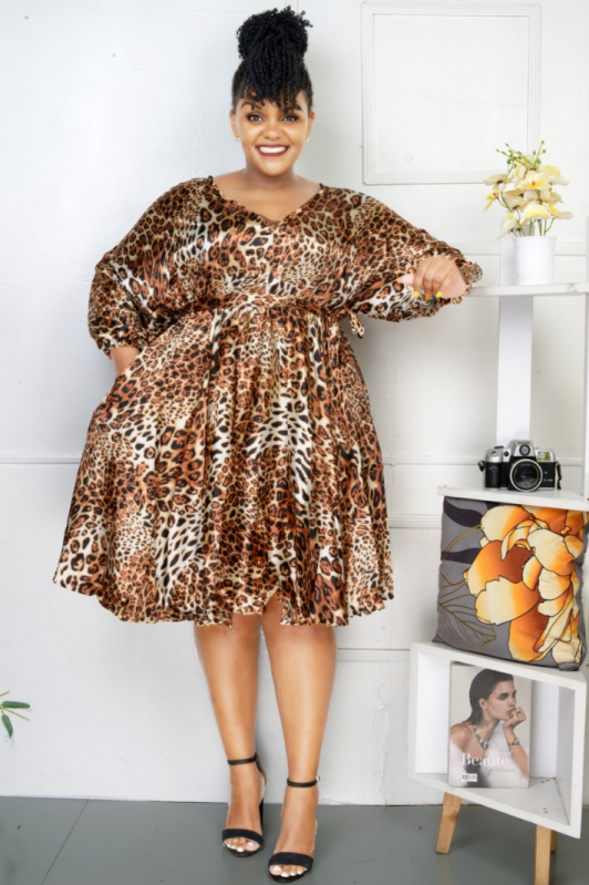 leopard bow tie dress for lady